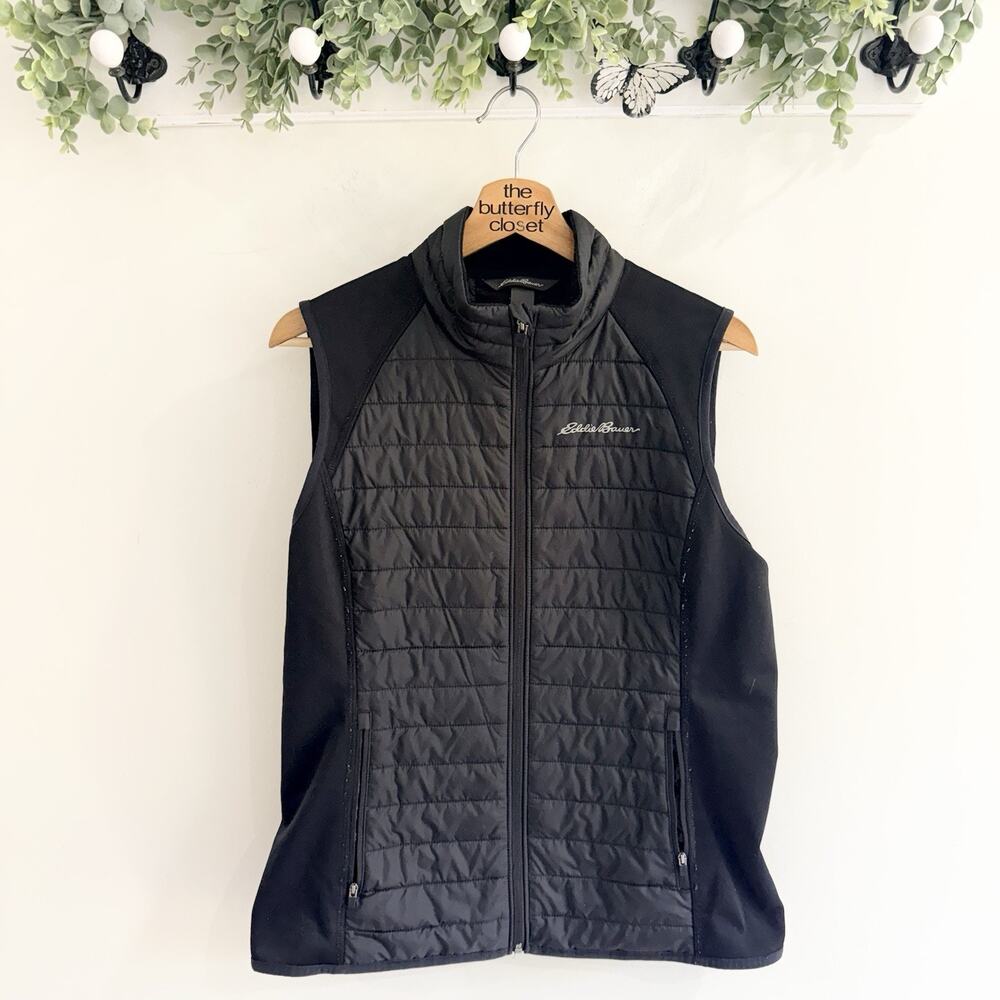 Eddie Bauer Women’s Quilted Puffer Vest Black Full Zip Size Large AB700